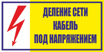 S17деление сети. кабель под напряжением (пленка, 250х140 мм) - Знаки безопасности - Вспомогательные таблички - магазин "Охрана труда и Техника безопасности"